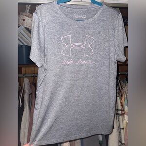 Under Armour Heather Gray Tee with Light Pink Logo